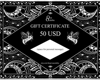 jewelery gift card 50 usd or choose amount printable digital download