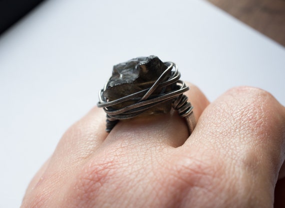 SMOKY QUARTZ GEMSTONE RING STERLING SILVER SIZE 5 TO 15 WIRE WRAPPED SMOKY QUARTZ GEMSTONE RING STERLING SILVER SIZE 5 TO 15 WIRE WRAPPED