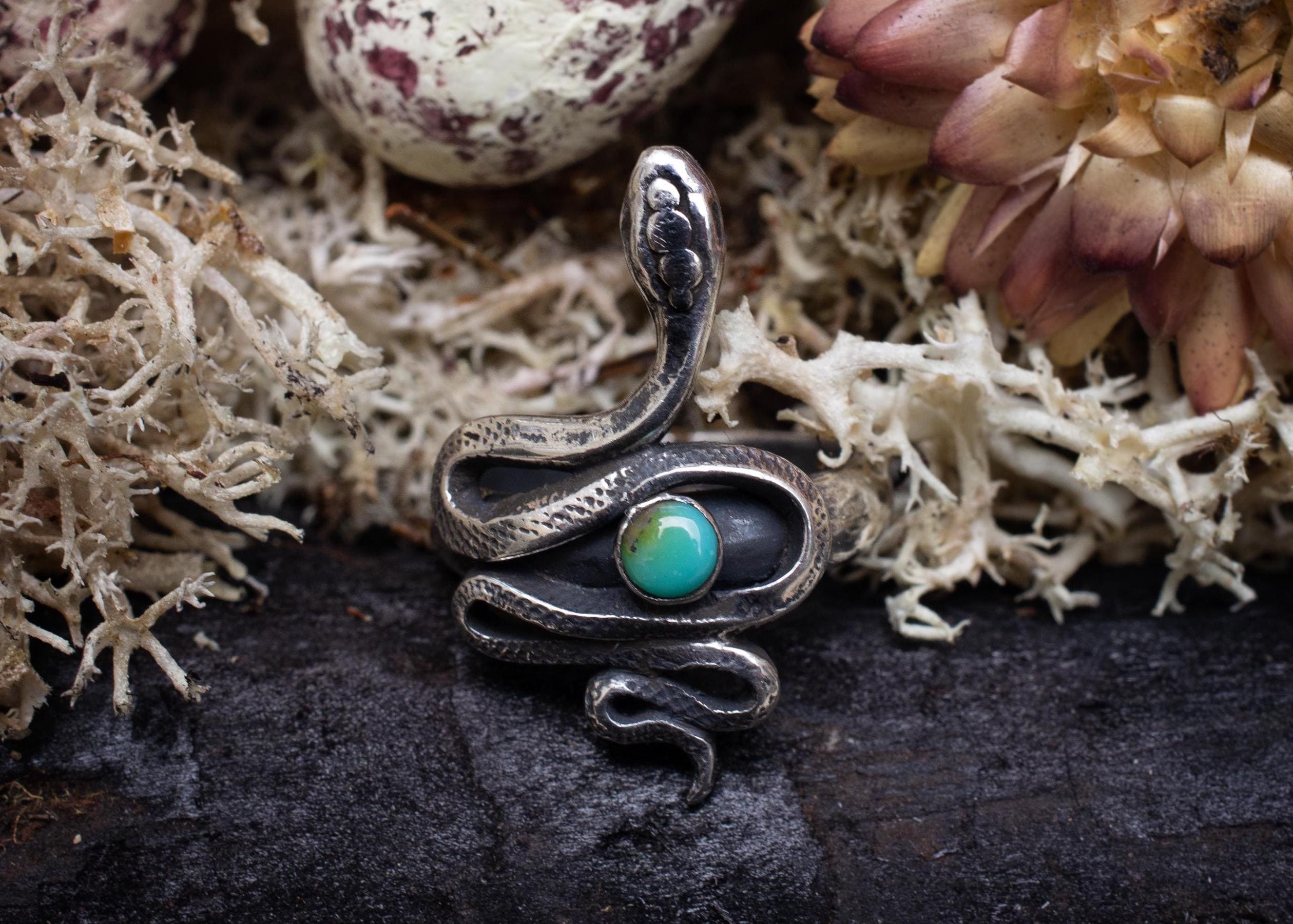 Turquoise Antique Ouroboros Ring Sterling Silver Turquoise Snake