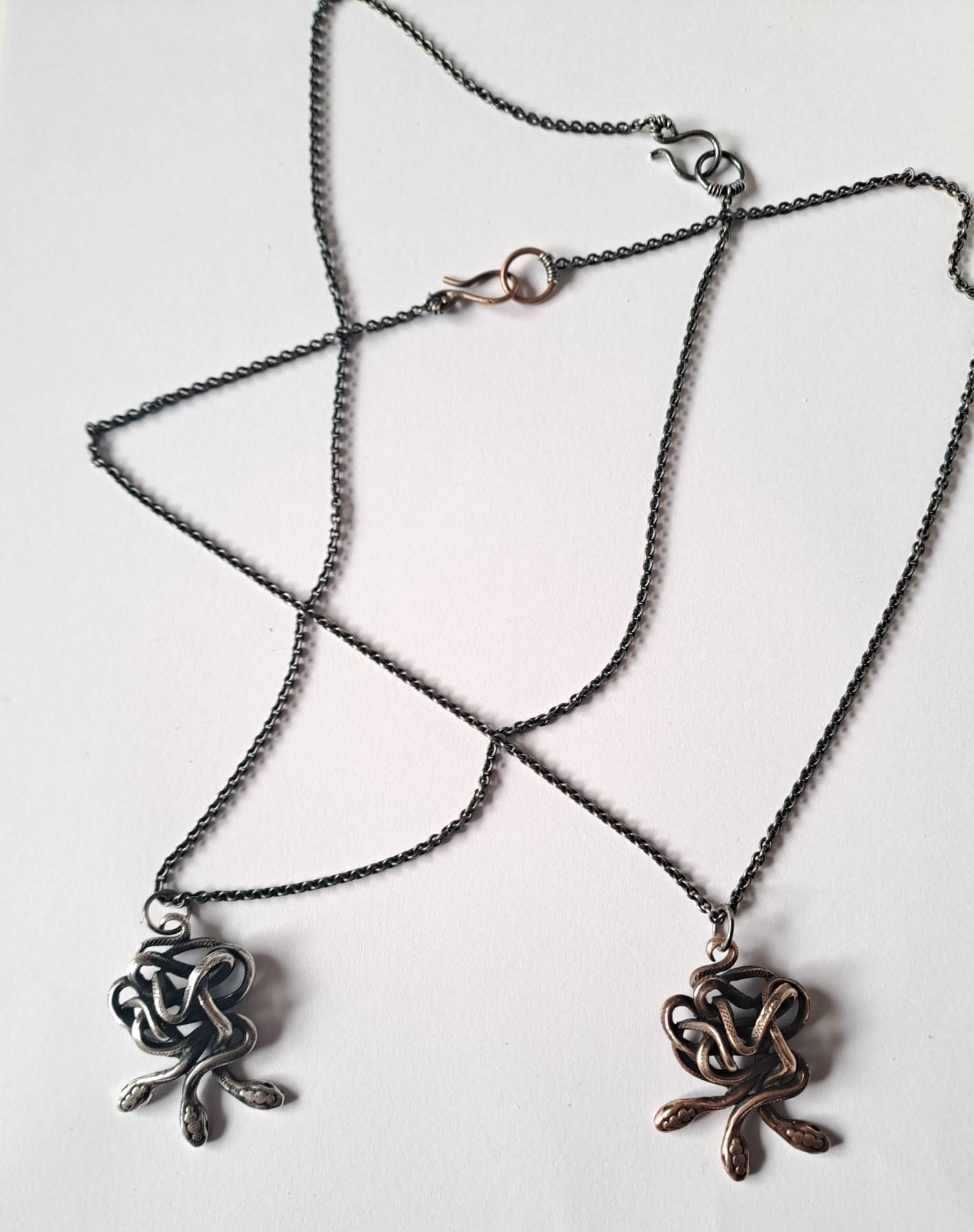 HYDRA Three Headed Snake Necklace in Recycled Sterling