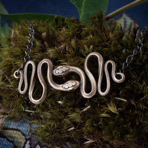 SERPENT double snake necklace in bronze and silver
