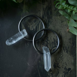 sterling silver rockcrystal earweights hoops gauged ears 2.5mm 10g raw rustic oxidized