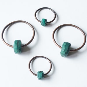 malachite and copper hoop ear weights gauges 12g 2mm or 8g 3mm thickness image 2