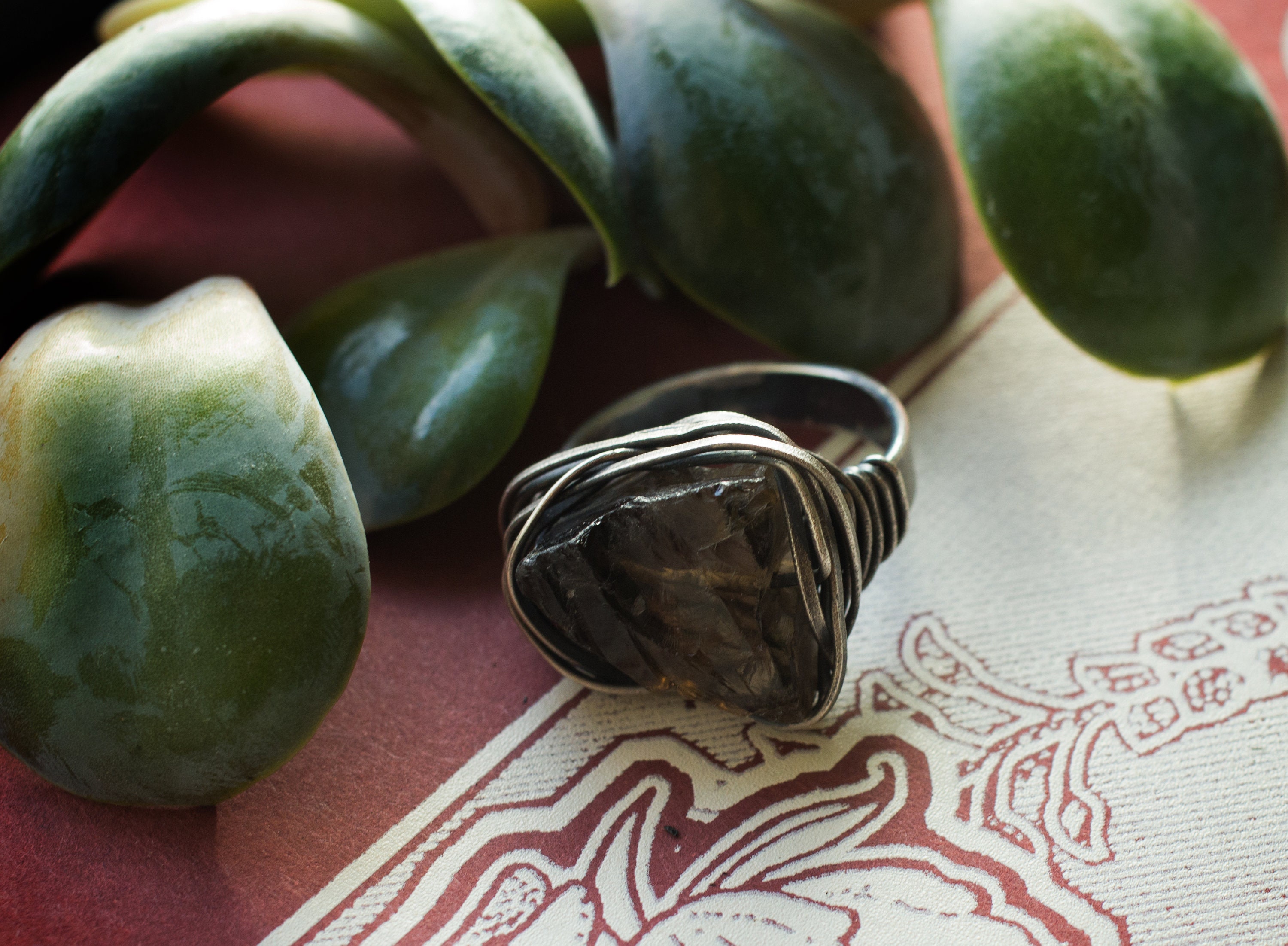 SMOKY QUARTZ GEMSTONE RING STERLING SILVER SIZE 5 TO 15 WIRE WRAPPED SMOKY QUARTZ GEMSTONE RING STERLING SILVER SIZE 5 TO 15 WIRE WRAPPED