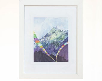 Tibet Watercolor Print | Painting | Travel Art | Peace | Mountain | Eastern Asia | Landscape
