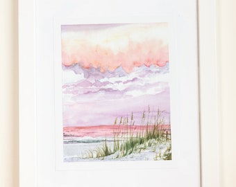 Sunset Beach Watercolor Print | Seascape | Ocean | Seashore | Sunrise