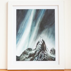 Ascent Watercolor Print | Mountains | Sky | Rustic | Landscape | Night Sky