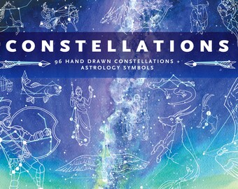 Constellations, Astronomy & Astrology Vector Pack | Hand Drawn Artwork | Stars, Planets, Moons, Suns | EPS | Illustrator