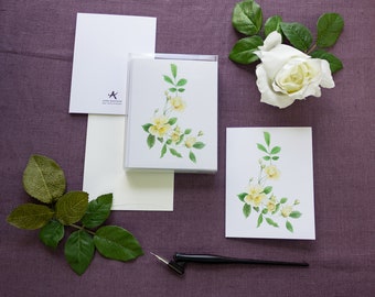 Watercolor Honey Rose Note Cards: Floral Stationery Set