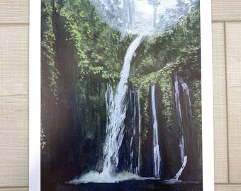 Waterfall Print | Realistic | Forest | Gouache | Nature | Jungle | Green | Rainforest