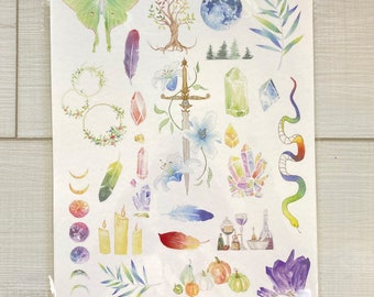 Watercolor Magic Temporary Tattoos Collection | Crystal | Moon | Witch | Spell | Magick | Wicca | Herbs | Potion | Snake