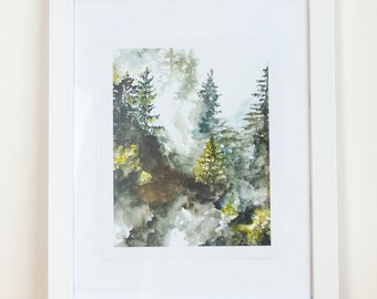 Forest Mist Watercolor Print | Deep Woods | Rustic | Painting | Original Artwork