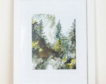 Forest Mist Watercolor Print | Deep Woods | Rustic | Painting | Original Artwork