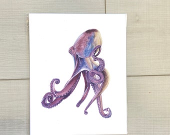 Octopus Watercolor Print | Realistic | Sea Creatures | Ocean | Nature | Animals | Nautical