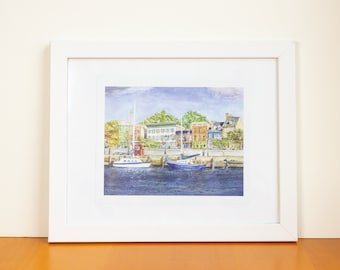 Fells Point Watercolor Print | Harbor | Baltimore | Seascape | Nautical | Historic | Realism | Sailing | Rowhouses