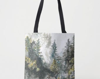 Forest Mist Tote Bag | Trees | Woods | Watercolor | Eco | Artsy | Outdoorsy | Reusable | Sustainable