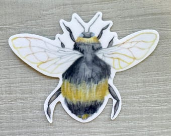 Watercolor Bumblebee Sticker: Handmade Matte Die-Cut