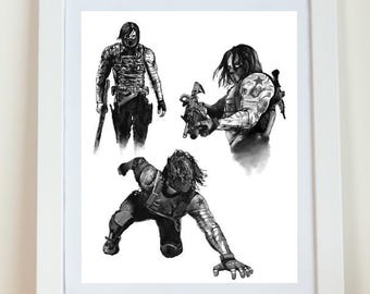 Winter Soldier Charcoal Illustration Print | Marvel Fan Art (Digital Download)