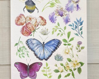 Watercolor Garden Temporary Tattoos Collection | Butterfly | Bee | Flowers | Botanical | Plants | Leaves