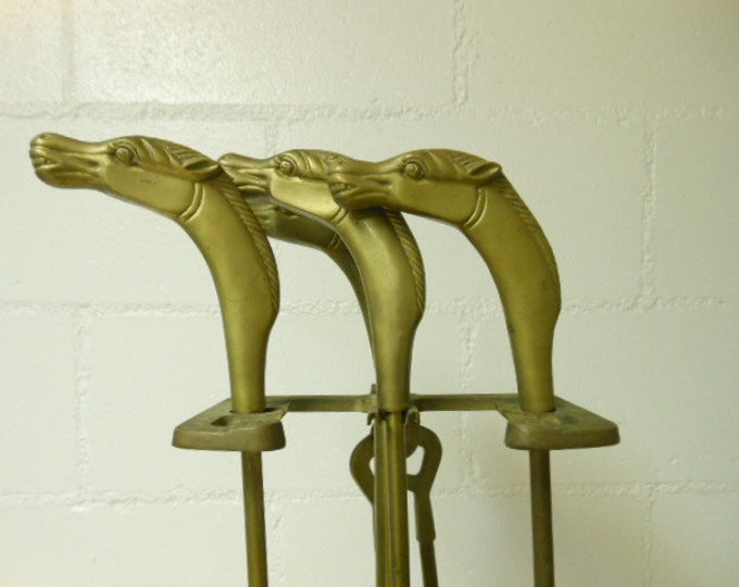 ART DECO FIREPLACE Tool Set Horse Head Brass & Steel Nice Aged Etsy