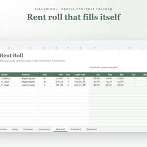 Rental Property Spreadsheet for Landlords, Rent Tracker, Income and Expense Tracker and Schedule E Summary for Google Sheets and Excel imagen 2