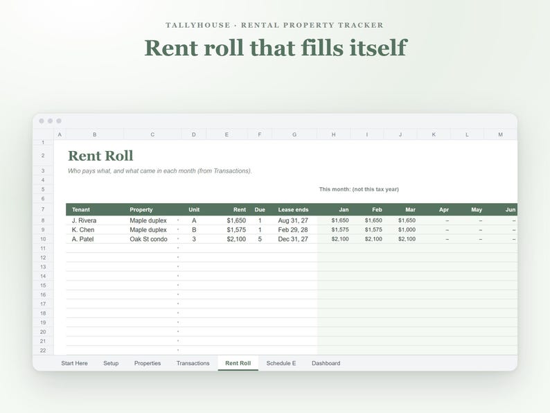 Rental Property Spreadsheet for Landlords, Rent Tracker, Income and Expense Tracker and Schedule E Summary for Google Sheets and Excel imagen 2