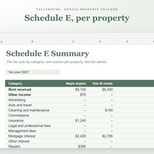 Rental Property Spreadsheet for Landlords, Rent Tracker, Income and Expense Tracker and Schedule E Summary for Google Sheets and Excel imagen 3