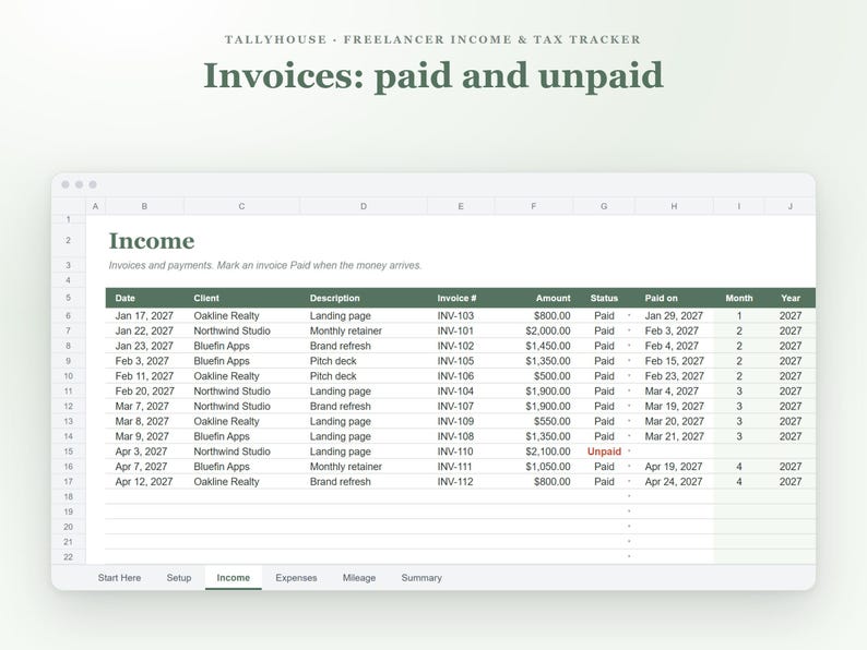 Freelancer Income and Expense Tracker Spreadsheet, Self Employed Tax Estimator, 1099 Quarterly Tax and Mileage Log for Google Sheets image 4