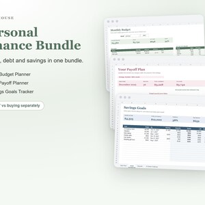 Personal Finance Spreadsheet Bundle: 2027 Budget Planner, Debt Snowball Tracker and Savings Goals Tracker for Google Sheets and Excel