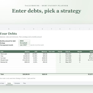 Debt Snowball Spreadsheet, Debt Avalanche Calculator for Google Sheets and Excel, Debt Payoff Tracker and Debt Free Date Planner zdjęcie 3