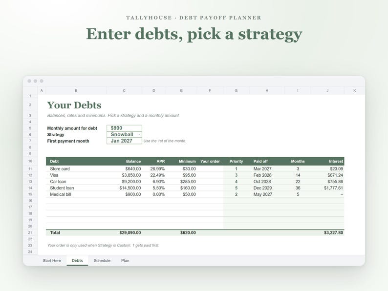 Debt Snowball Spreadsheet, Debt Avalanche Calculator for Google Sheets and Excel, Debt Payoff Tracker and Debt Free Date Planner zdjęcie 3