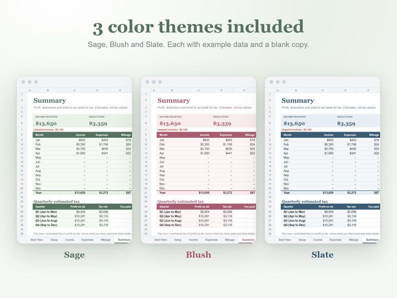 Freelancer Income and Expense Tracker Spreadsheet, Self Employed Tax Estimator, 1099 Quarterly Tax and Mileage Log for Google Sheets image 5