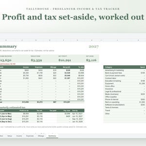 Freelancer Income and Expense Tracker Spreadsheet, Self Employed Tax Estimator, 1099 Quarterly Tax and Mileage Log for Google Sheets image 2