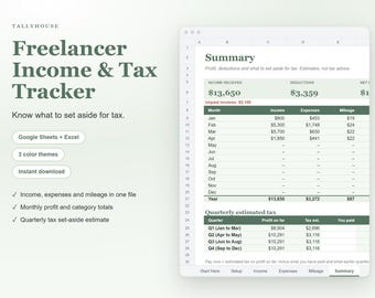 Freelancer Income and Expense Tracker Spreadsheet, Self Employed Tax Estimator, 1099 Quarterly Tax and Mileage Log for Google Sheets