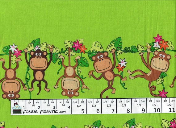 By 1//2 Yard Benartex Kanvas Fabric ~ Monkeying Around Swingin Monkey in Black