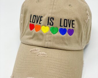 Pride Flag Dad Hat, Pride Flag Baseball Cap, Rainbrow Flag Cap, Embroidered Hat, Love Is Love, Love Wins, Pride, Vintage Hat