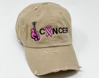 Breast Cancer Awareness Vintage Distressed Hats, Survivor Hat, Fighter Hat, Cancer Sucks, Cancer Ribbon
