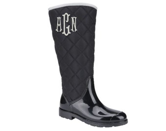 Quilted Monogrammed Duck Boots, Monogram Duck Boots, Rubber Duck Boots, Tall Duck Boots, Monogrammed Tall Duck Boots, Monogram Tall Duck