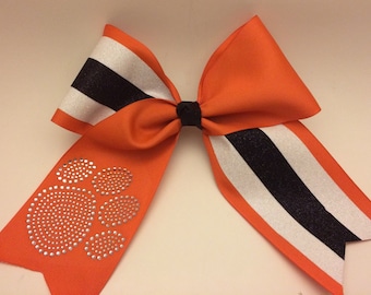 Cheer bow, Paw bows, Orange and Black bow, Extra large bows, bling bows