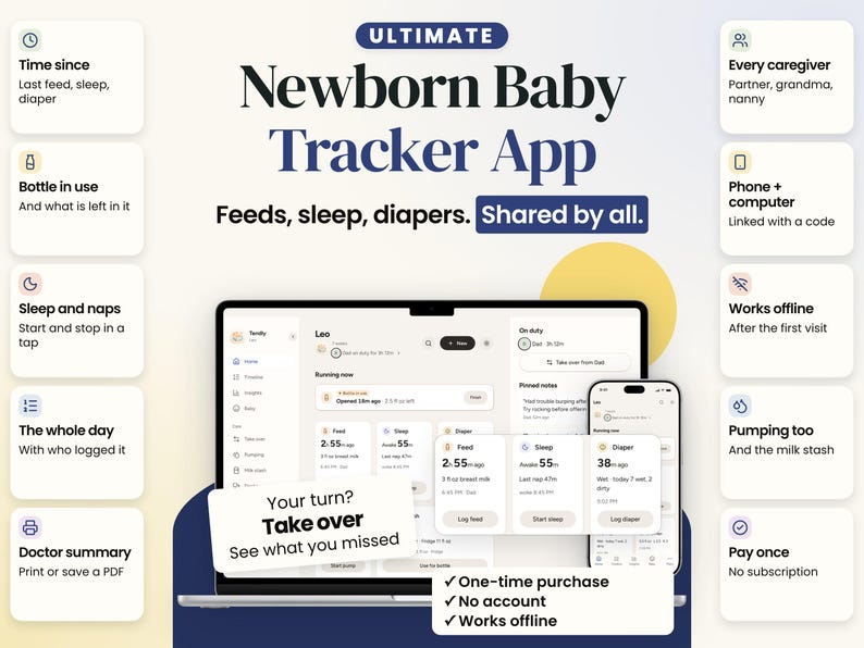 Newborn Baby Tracker App: Feeds, Sleep, Diapers Shared by All Caregivers image 1