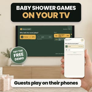 Baby Shower Games on TV, Guests Play Using Phones, 12 Games, Virtual Friendly imagen 1