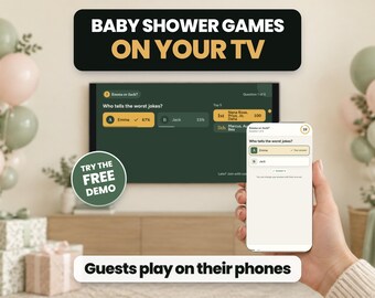 Baby Shower Games on TV, Guests Play Using Phones, 12 Games, Virtual Friendly