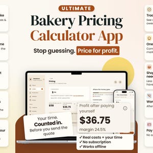 Aplicación de calculadora de precios para panaderías: herramienta de presupuesto de recetas y tiempo (descarga digital)