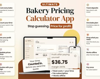 Bakery Pricing Calculator App: RecipeCost & Time Quote Tool (Digital Download)