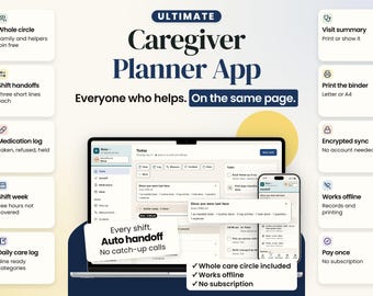 Caregiver Planner App for Aging Parents | Shared Binder, Medication Log & Daily Log