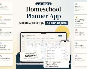 Homeschool Planner App: Adjust Plan, Shared Family Lessons, Records to Grades