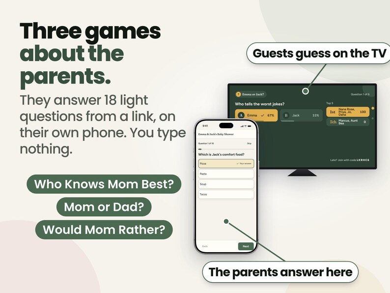 Baby Shower Games on TV, Guests Play Using Phones, 12 Games, Virtual Friendly imagen 5