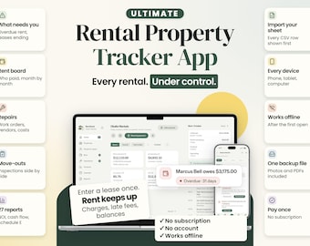 Rental Property Tracker App | Rent, Leases and Repairs Under Control | Spreadsheet Alternative