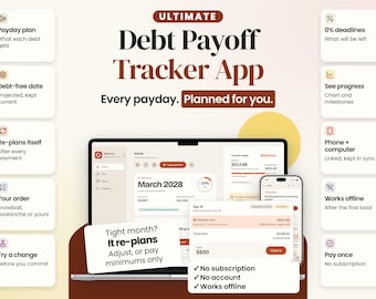 Debt Payoff Tracker App: DebtFree Payday Plan (Digital Download)