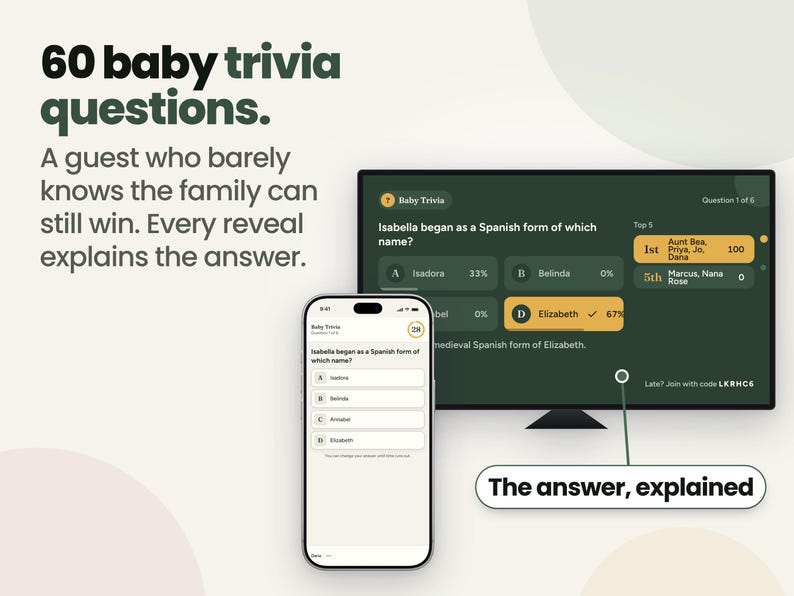Baby Shower Games on TV, Guests Play Using Phones, 12 Games, Virtual Friendly imagen 8